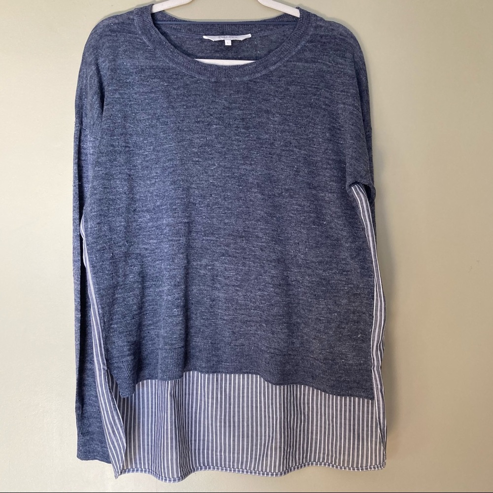 PART TWO Blue Linen Fooler Sweater Shirt Top EUC